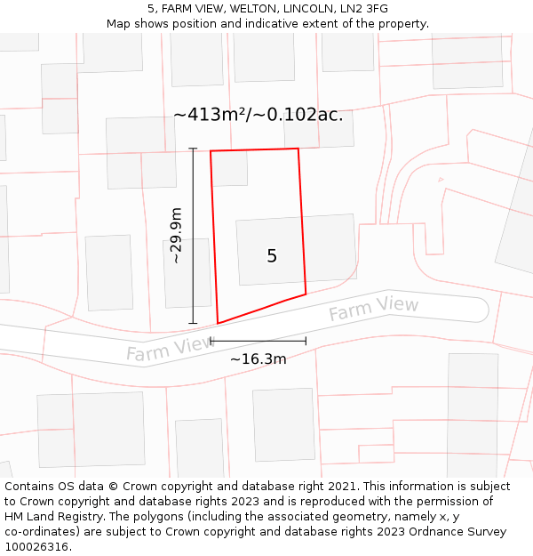 5, FARM VIEW, WELTON, LINCOLN, LN2 3FG: Plot and title map