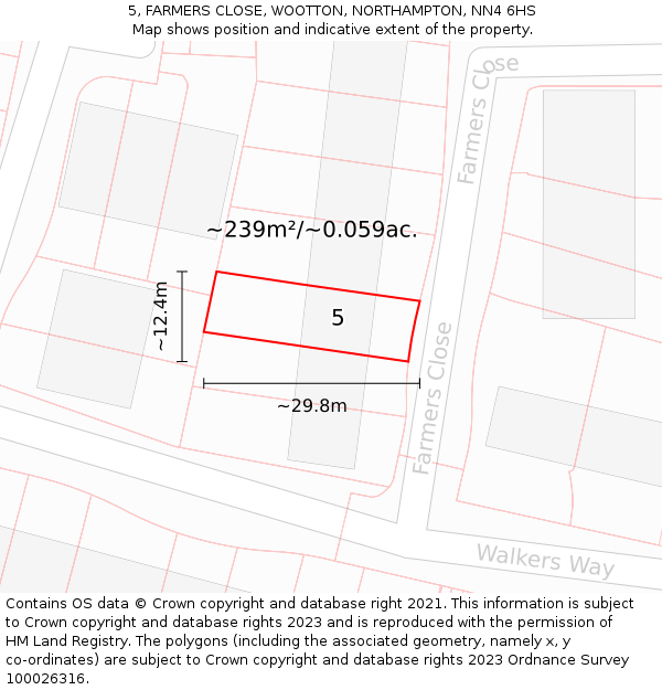 5, FARMERS CLOSE, WOOTTON, NORTHAMPTON, NN4 6HS: Plot and title map