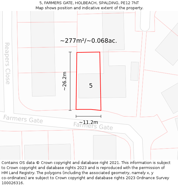 5, FARMERS GATE, HOLBEACH, SPALDING, PE12 7NT: Plot and title map
