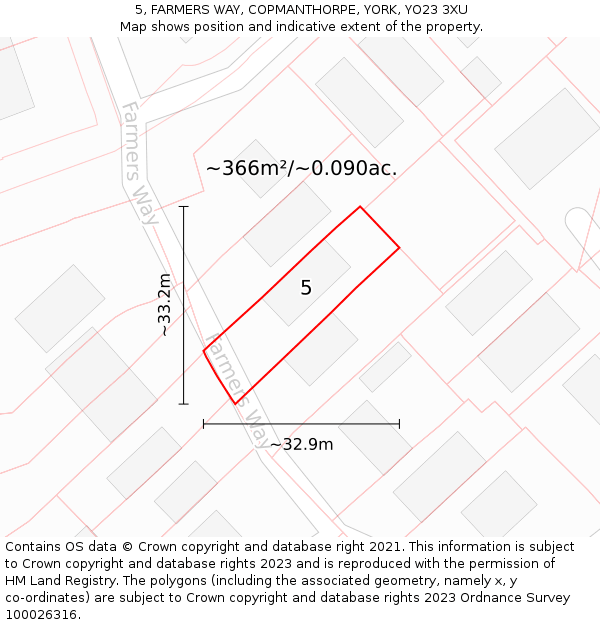 5, FARMERS WAY, COPMANTHORPE, YORK, YO23 3XU: Plot and title map