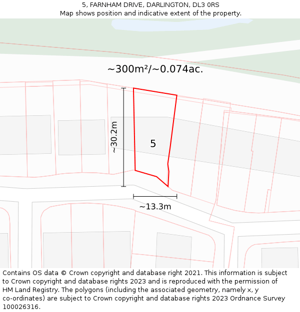 5, FARNHAM DRIVE, DARLINGTON, DL3 0RS: Plot and title map