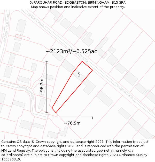 5, FARQUHAR ROAD, EDGBASTON, BIRMINGHAM, B15 3RA: Plot and title map