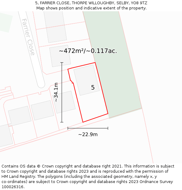 5, FARRIER CLOSE, THORPE WILLOUGHBY, SELBY, YO8 9TZ: Plot and title map