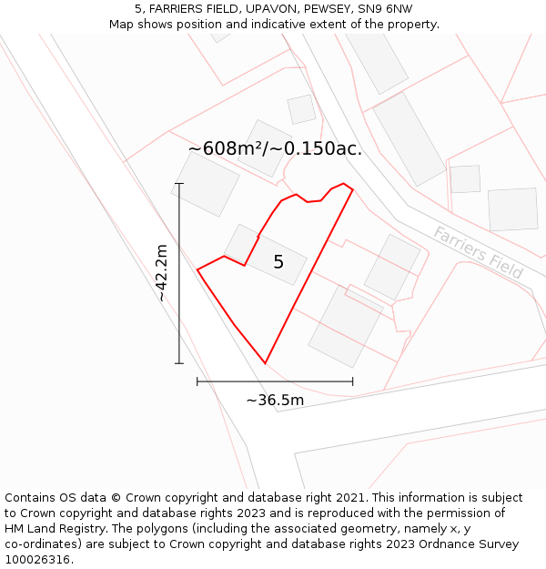 5, FARRIERS FIELD, UPAVON, PEWSEY, SN9 6NW: Plot and title map