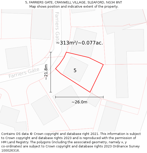 5, FARRIERS GATE, CRANWELL VILLAGE, SLEAFORD, NG34 8NT: Plot and title map