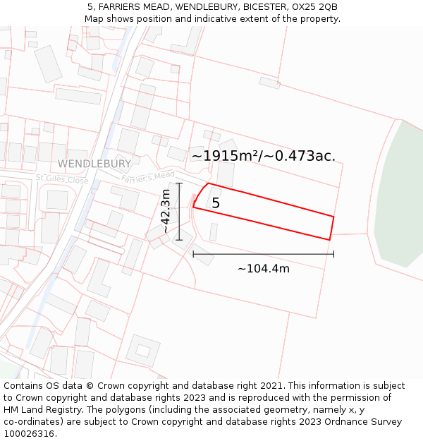 5, FARRIERS MEAD, WENDLEBURY, BICESTER, OX25 2QB: Plot and title map
