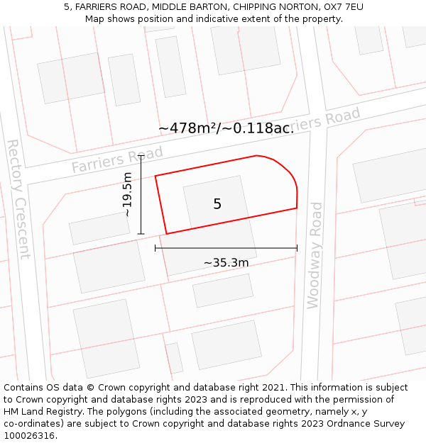 5, FARRIERS ROAD, MIDDLE BARTON, CHIPPING NORTON, OX7 7EU: Plot and title map