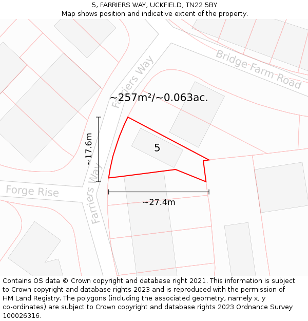 5, FARRIERS WAY, UCKFIELD, TN22 5BY: Plot and title map
