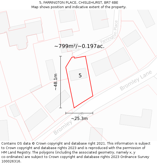 5, FARRINGTON PLACE, CHISLEHURST, BR7 6BE: Plot and title map