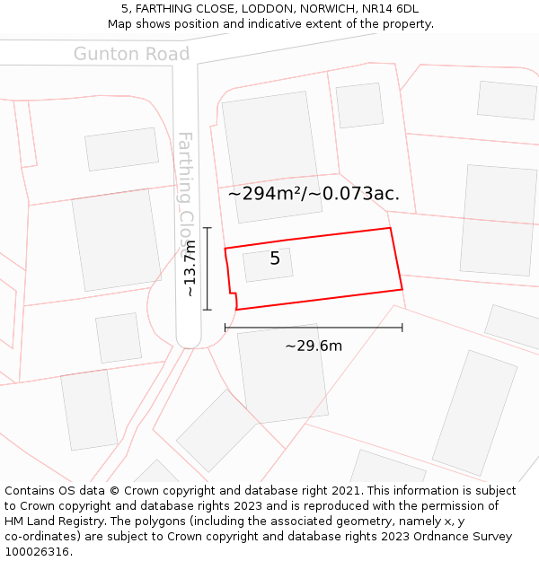 5, FARTHING CLOSE, LODDON, NORWICH, NR14 6DL: Plot and title map