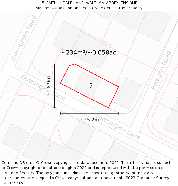5, FARTHINGALE LANE, WALTHAM ABBEY, EN9 3NF: Plot and title map