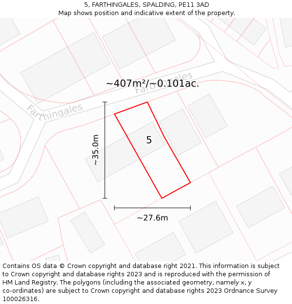 5, FARTHINGALES, SPALDING, PE11 3AD: Plot and title map