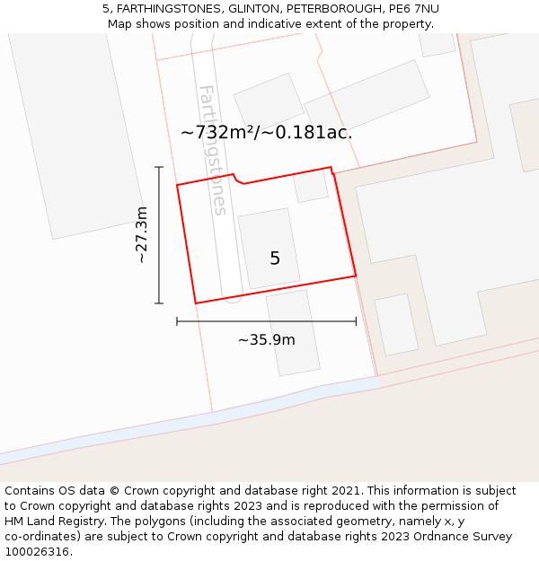 5, FARTHINGSTONES, GLINTON, PETERBOROUGH, PE6 7NU: Plot and title map