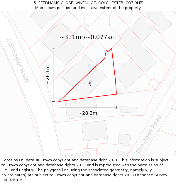 5, FEEDHAMS CLOSE, WIVENHOE, COLCHESTER, CO7 9HZ: Plot and title map
