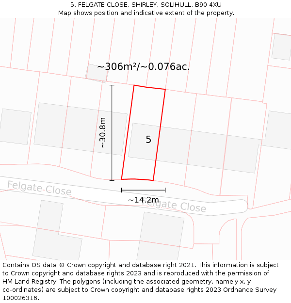 5, FELGATE CLOSE, SHIRLEY, SOLIHULL, B90 4XU: Plot and title map