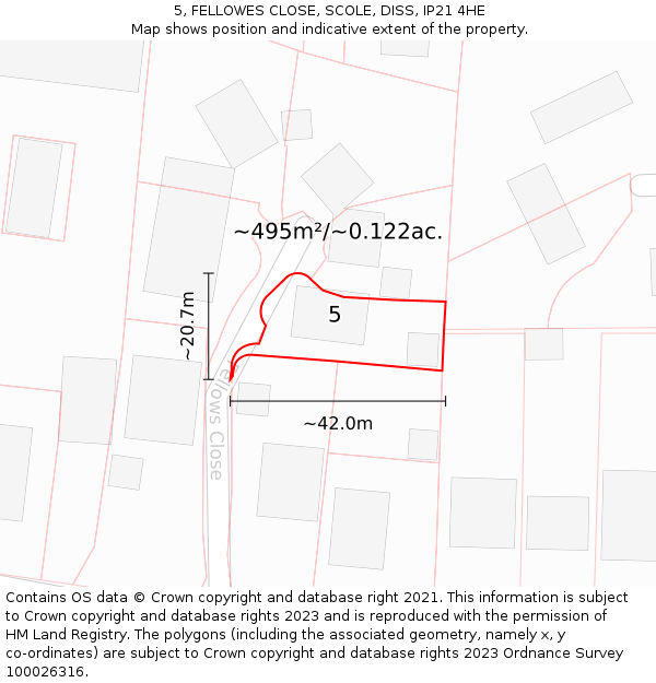 5, FELLOWES CLOSE, SCOLE, DISS, IP21 4HE: Plot and title map