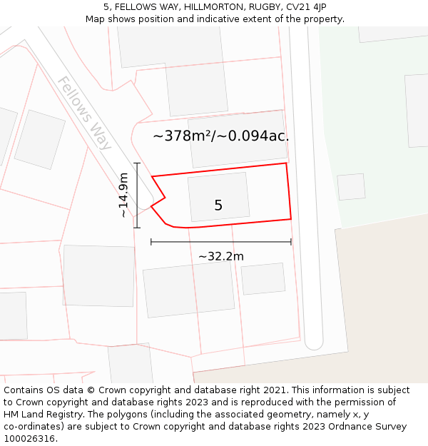 5, FELLOWS WAY, HILLMORTON, RUGBY, CV21 4JP: Plot and title map