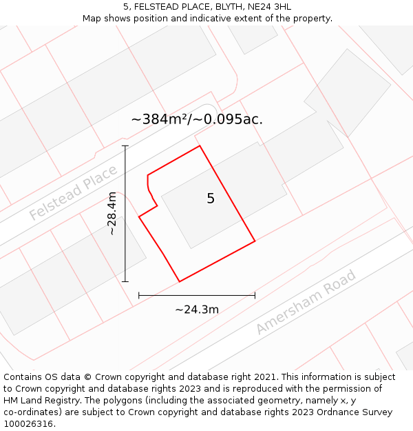 5, FELSTEAD PLACE, BLYTH, NE24 3HL: Plot and title map