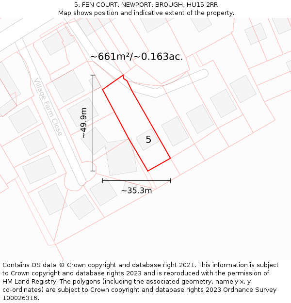 5, FEN COURT, NEWPORT, BROUGH, HU15 2RR: Plot and title map