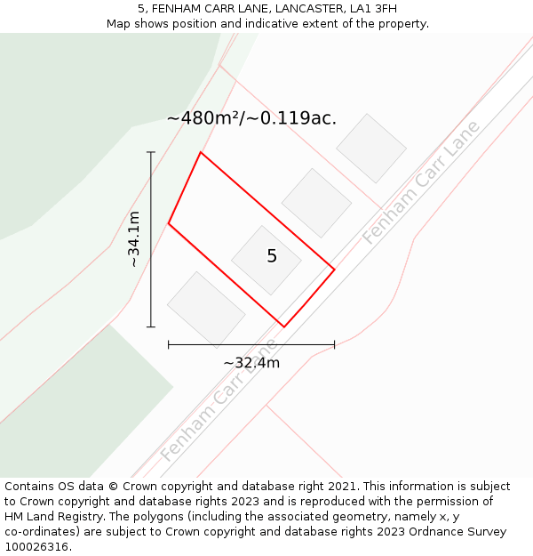5, FENHAM CARR LANE, LANCASTER, LA1 3FH: Plot and title map