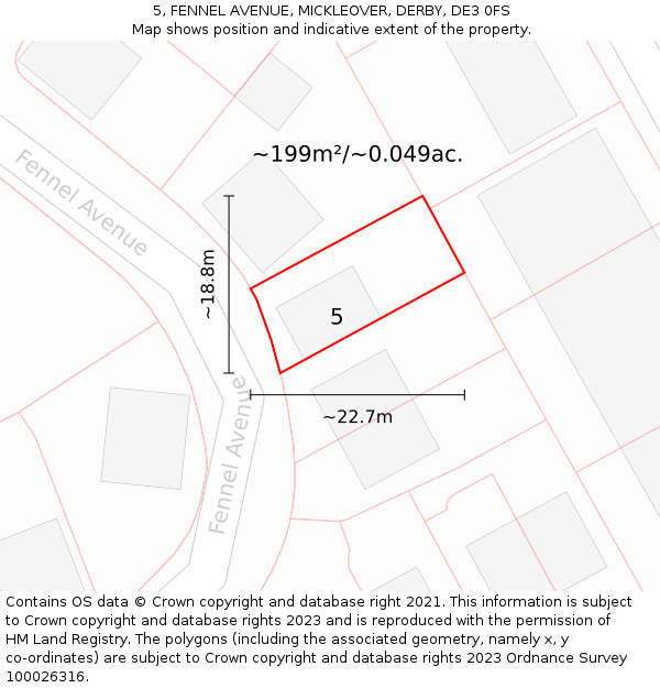 5, FENNEL AVENUE, MICKLEOVER, DERBY, DE3 0FS: Plot and title map
