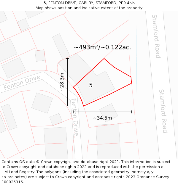 5, FENTON DRIVE, CARLBY, STAMFORD, PE9 4NN: Plot and title map
