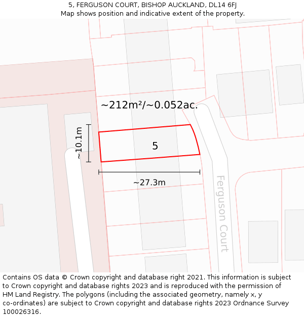 5, FERGUSON COURT, BISHOP AUCKLAND, DL14 6FJ: Plot and title map