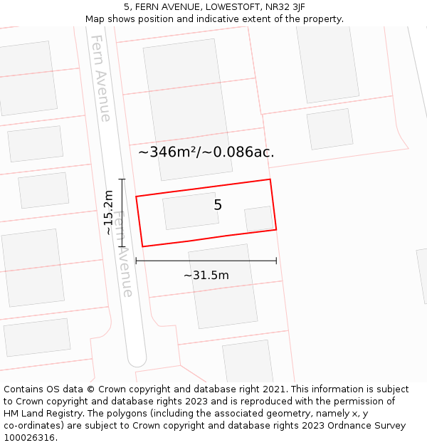 5, FERN AVENUE, LOWESTOFT, NR32 3JF: Plot and title map