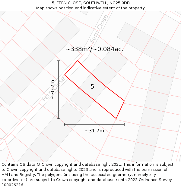 5, FERN CLOSE, SOUTHWELL, NG25 0DB: Plot and title map