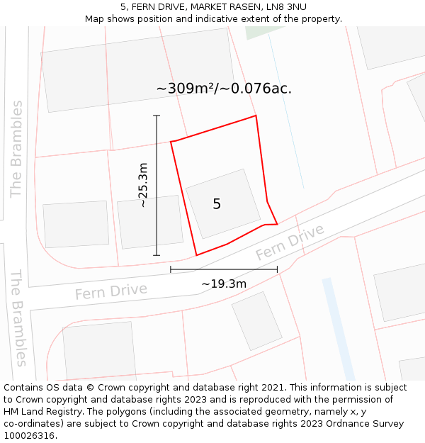 5, FERN DRIVE, MARKET RASEN, LN8 3NU: Plot and title map