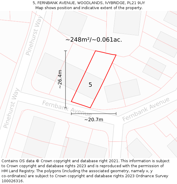 5, FERNBANK AVENUE, WOODLANDS, IVYBRIDGE, PL21 9UY: Plot and title map