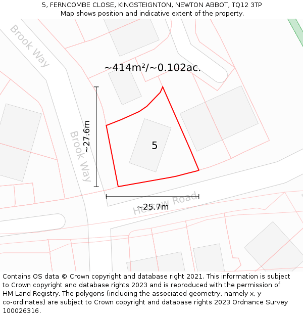 5, FERNCOMBE CLOSE, KINGSTEIGNTON, NEWTON ABBOT, TQ12 3TP: Plot and title map