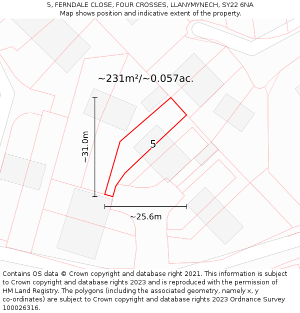 5, FERNDALE CLOSE, FOUR CROSSES, LLANYMYNECH, SY22 6NA: Plot and title map