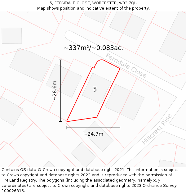 5, FERNDALE CLOSE, WORCESTER, WR3 7QU: Plot and title map