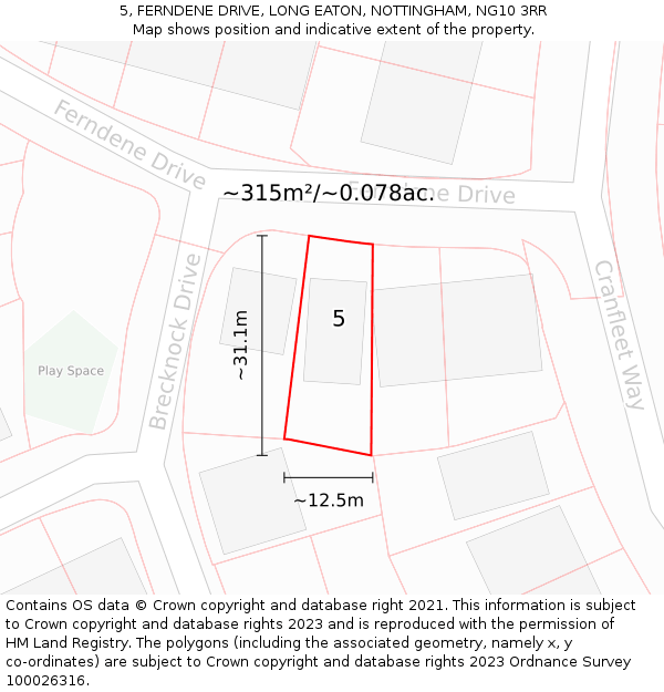 5, FERNDENE DRIVE, LONG EATON, NOTTINGHAM, NG10 3RR: Plot and title map