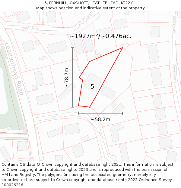 5, FERNHILL, OXSHOTT, LEATHERHEAD, KT22 0JH: Plot and title map