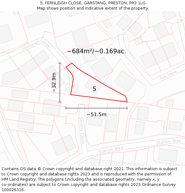 5, FERNLEIGH CLOSE, GARSTANG, PRESTON, PR3 1LG: Plot and title map