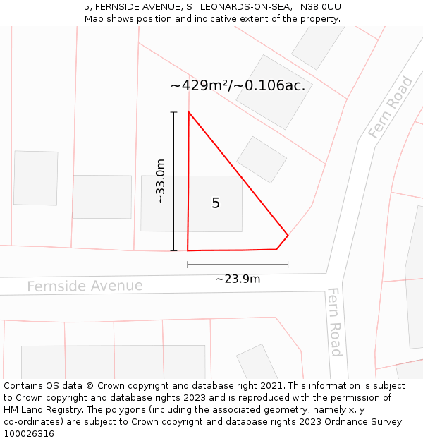 5, FERNSIDE AVENUE, ST LEONARDS-ON-SEA, TN38 0UU: Plot and title map