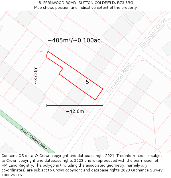 5, FERNWOOD ROAD, SUTTON COLDFIELD, B73 5BG: Plot and title map