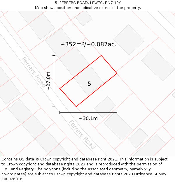 5, FERRERS ROAD, LEWES, BN7 1PY: Plot and title map