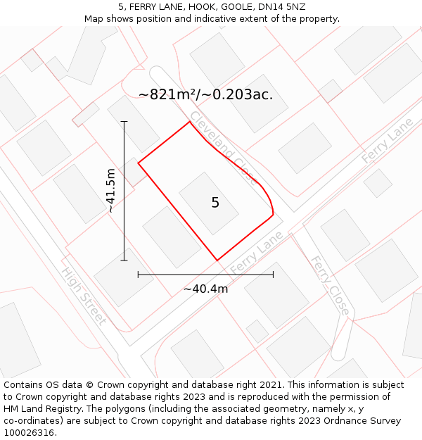 5, FERRY LANE, HOOK, GOOLE, DN14 5NZ: Plot and title map
