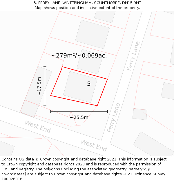 5, FERRY LANE, WINTERINGHAM, SCUNTHORPE, DN15 9NT: Plot and title map