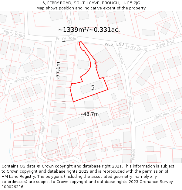 5, FERRY ROAD, SOUTH CAVE, BROUGH, HU15 2JG: Plot and title map