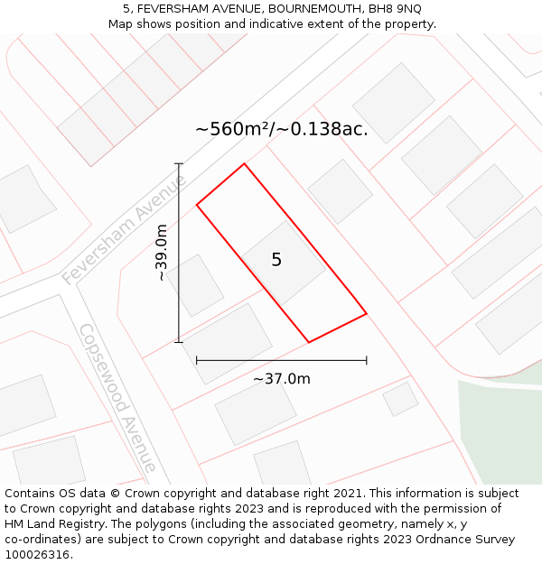 5, FEVERSHAM AVENUE, BOURNEMOUTH, BH8 9NQ: Plot and title map