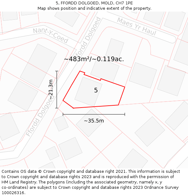 5, FFORDD DOLGOED, MOLD, CH7 1PE: Plot and title map