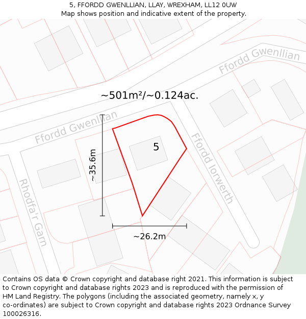 5, FFORDD GWENLLIAN, LLAY, WREXHAM, LL12 0UW: Plot and title map