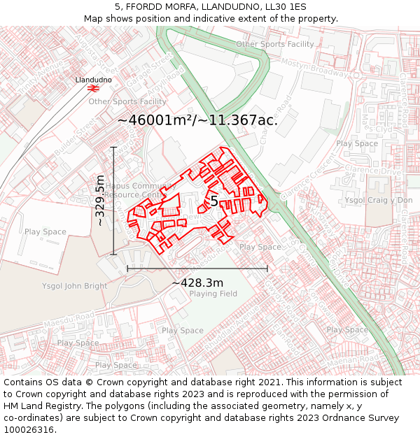 5, FFORDD MORFA, LLANDUDNO, LL30 1ES: Plot and title map