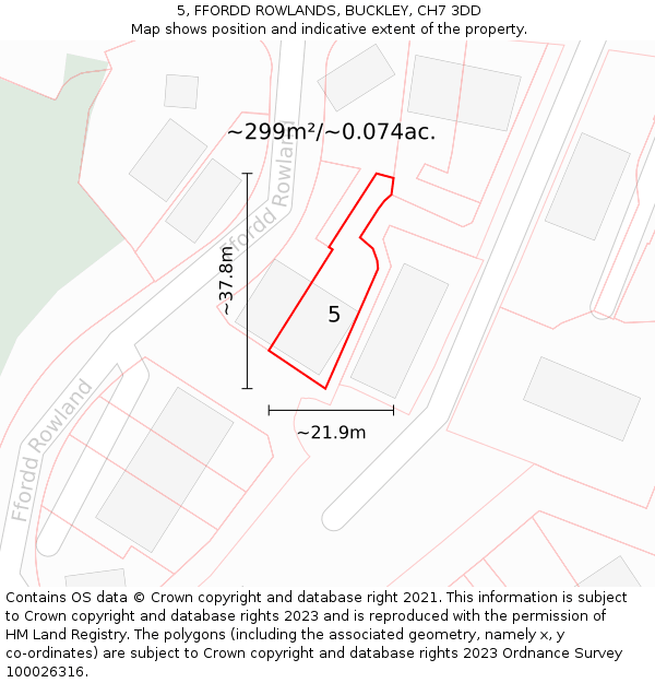 5, FFORDD ROWLANDS, BUCKLEY, CH7 3DD: Plot and title map