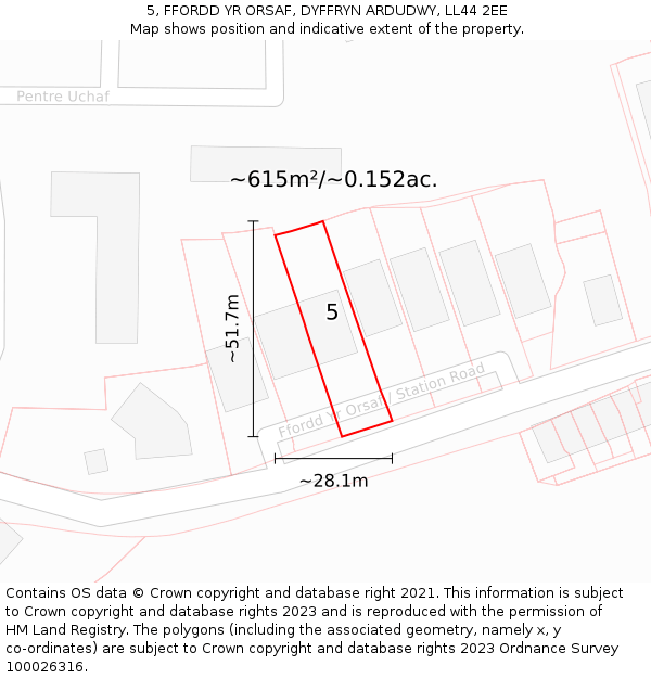 5, FFORDD YR ORSAF, DYFFRYN ARDUDWY, LL44 2EE: Plot and title map