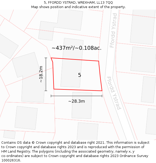 5, FFORDD YSTRAD, WREXHAM, LL13 7QQ: Plot and title map